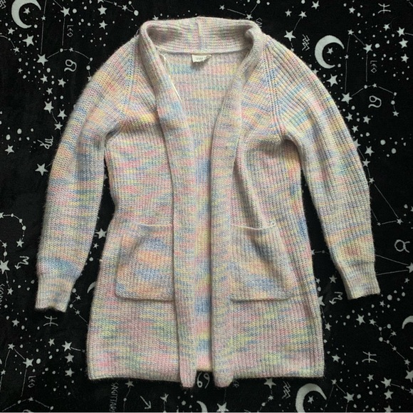 Sienna Sky Sweaters - Pastel Rainbow Long Knitted Cardigan w Pockets Oversized xs